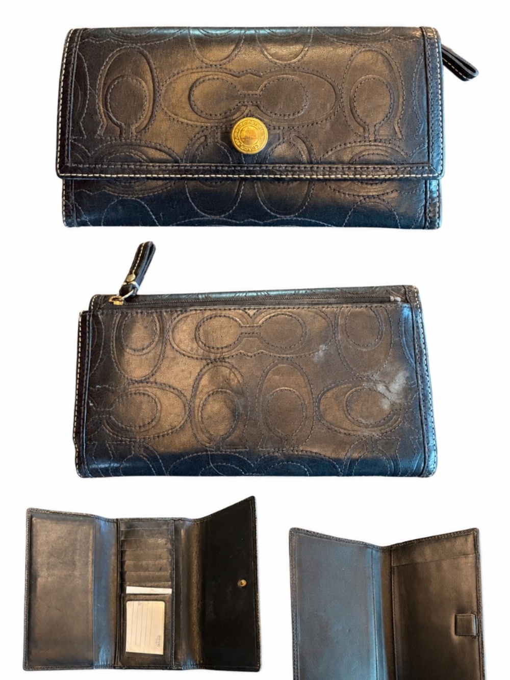Coach Black Leather Buckle Checkbook Wallet Zip Pocket Vintag